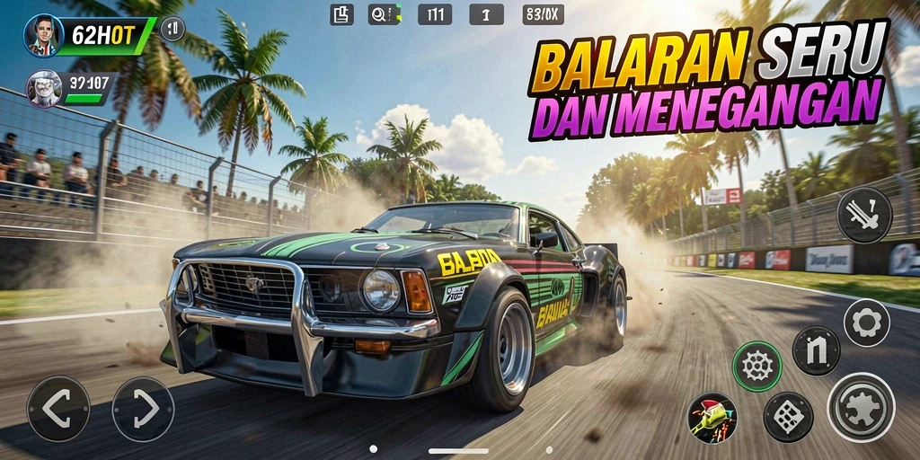 Tampilan gameplay balapan yang mendebarkan di 62HOT.