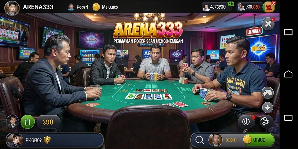 Screenshot gameplay ARENA333 menampilkan suasana meja Poker yang menarik.