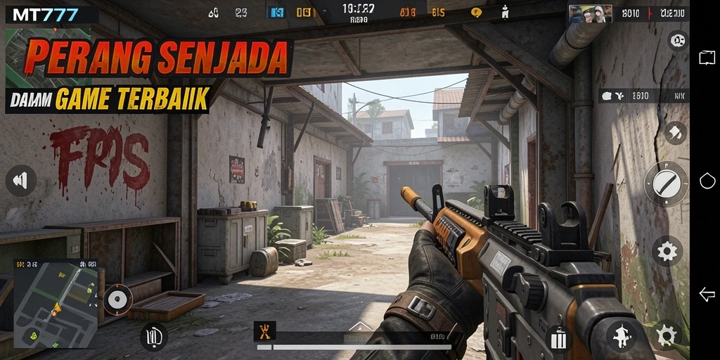 Screenshot utama MT777 menampilkan aksi intens dalam gameplay FPS.