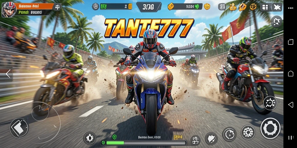 Screenshot gameplay TANTE777 dengan balapan motor yang seru.